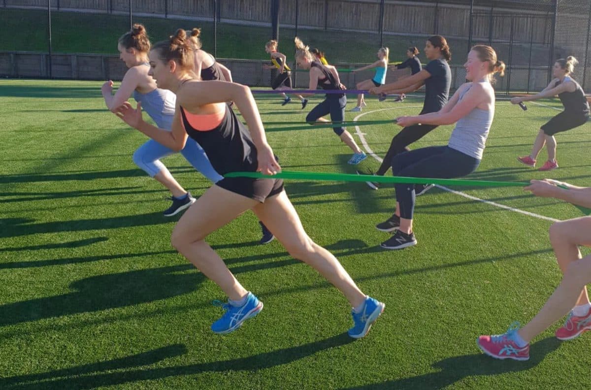 Sports team training on the field